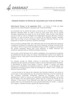Communiqué de presse - Dassault Aviation signe pour 36 Rafale pour l Inde