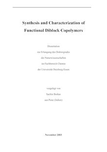 Synthesis and characterization of functional diblock copolymers [Elektronische Ressource] / vorgelegt von Sachin Borkar