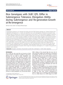 Rice Genotypes with SUB1 QTL Differ in Submergence Tolerance, Elongation Ability during Submergence and Re-generation Growth at Re-emergence