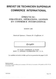 Stratégie, opérations, gestion en commerce international 2003 BTS Commerce international à référentiel Européen