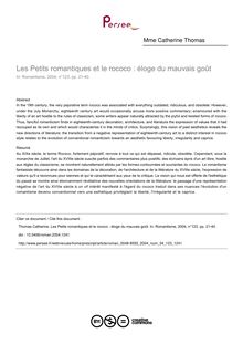 Les Petits romantiques et le rococo : éloge du mauvais goût - article ; n°123 ; vol.34, pg 21-40