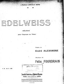 Partition complète, Edelweiss, Mélodie, G minor, Fourdrain, Félix