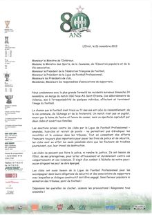 Lettre ouverte des dirigeants de l'ASSE à l'Etat suite aux violences du 25 novembre 2013