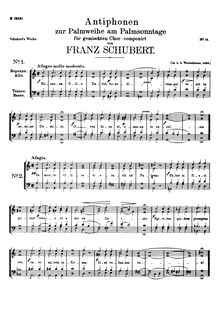 Partition complète, 6 Antiphons pour Palm Sunday, D.696 (Op.113)