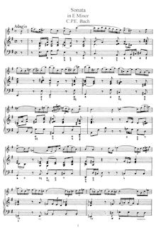 Partition Score et flûte , partie, flûte Sonata en E minor, Wq.124 (H.551)