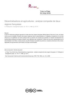 Décentralisations et agricultures : analyse comparée de deux régions françaises - article ; n°4 ; vol.16, pg 53-73