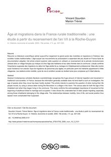 Âge et migrations dans la France rurale traditionnelle : une étude à partir du recensement de l an VII à la Roche-Guyon - article ; n°3 ; vol.19, pg 307-330