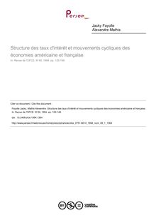 Structure des taux d intérêt et mouvements cycliques des économies américaine et française - article ; n°1 ; vol.49, pg 125-148
