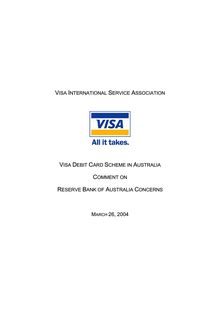 Visa Debit Card Scheme in Australia Comment on Reserve Bank of  Australia Concerns