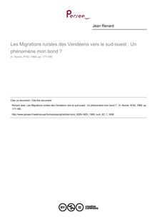 Les Migrations rurales des Vendéens vers le sud-ouest : Un phénomène mon bond ?  - article ; n°1 ; vol.62, pg 177-189