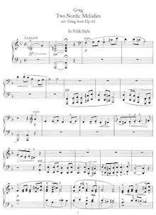 Partition complète, 2 Nordic Melodies, Op.63, Grieg, Edvard par Edvard Grieg