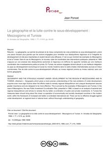 La géographie et la lutte contre le sous-développement : Mezzogiorno et Tunisie - article ; n°419 ; vol.77, pg 64-80
