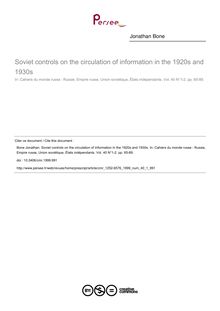 Soviet controls on the circulation of information in the 1920s and 1930s - article ; n°1 ; vol.40, pg 65-89