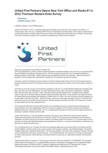 United First Partners Opens New York Office and Ranks #1 in 2012 Thomson Reuters Extel Survey