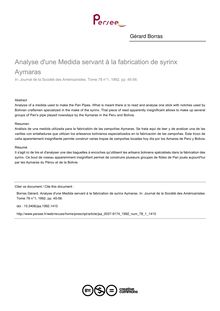 Analyse d une Medida servant à la fabrication de syrinx Aymaras - article ; n°1 ; vol.78, pg 45-56