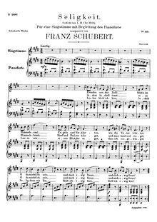 Partition complète, Seligkeit, D.433, Bliss, Schubert, Franz