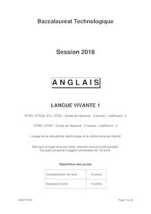 Bac 2018 Pondichéry Anglais Lv1 techno
