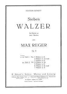Partition Book II: Nos. 4 - 7, 7 valses, Op.11, Reger, Max