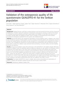 Validation of the osteoporosis quality of life questionnaire QUALEFFO-41 for the Serbian population