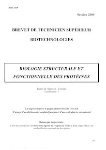 Biochime structurale et fonctionnelle des protéines 2009 BTS Biotechnologies
