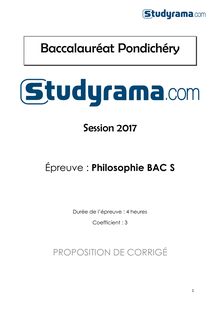 Corrigé du Bac S Pondichery Philosophie 2017