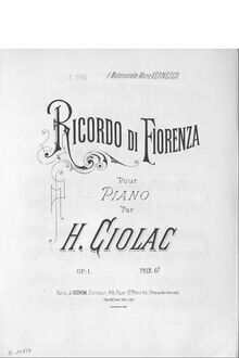 Partition complète, Ricordo di Fiorenza, Op.1, F minor, Ciolacou, Hélène