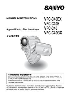 Notice Camescope numérique Sanyo  VPC-C40GX