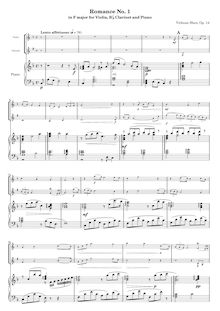 Partition de piano, Romance pour violon, clarinette et Piano No.1, Op.14