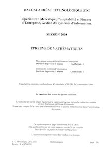 Sujet du bac STG 2008: Mathématiques MERC+CFE+GSI