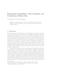 Exponential Inequalities with Constants for U statistics of Order Two C Houdre and P Reynaud Bouret