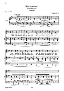 Partition No.3 Mädchenlied (F minor), 6 chansons, Brahms, Johannes