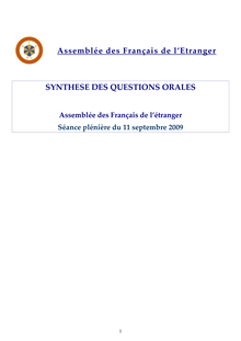 Assemblée des Français de l&#39;Etranger SYNTHESE DES QUESTIONS ORALES