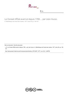 Le Conseil d État avant et depuis 1789..., par Léon Aucoc.  ; n°1 ; vol.38, pg 155-157