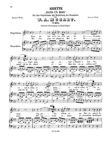 Partition complète, Dans un bois solitaire, Ariette, A major, Mozart, Wolfgang Amadeus par Wolfgang Amadeus Mozart