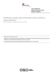 Stratification sociale, types d interactions dans la famille et justice distributive - article ; n°2 ; vol.28, pg 217-240