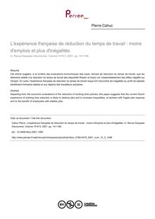 L expérience française de réduction du temps de travail : moins d emplois et plus d inégalités - article ; n°3 ; vol.15, pg 141-166