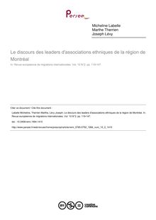 Le discours des leaders d associations ethniques de la région de Montréal - article ; n°2 ; vol.10, pg 119-147