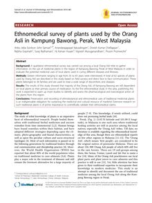 Ethnomedical survey of plants used by the Orang Asli in Kampung Bawong, Perak, West Malaysia