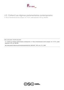 J.C. Colliard Les régimes parlementaires contemporains - note biblio ; n°3 ; vol.31, pg 682-683