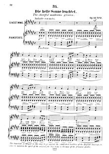 Partition No.2 - Die helle Sonne leuchtet (pour cheerful sunbeams glisten), Aus Osten, 6 Gesänge, Op.42