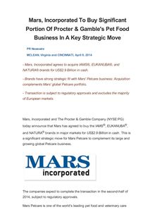 Mars, Incorporated To Buy Significant Portion Of Procter & Gamble s Pet Food Business In A Key Strategic Move