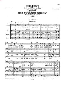 Partition complète, 6 chansons im Freien zu singen, Op.59, Mendelssohn, Felix par Felix Mendelssohn