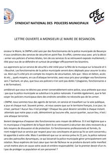 Police municipale : lettre ouverte au maire de Besançon