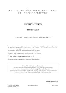 Mathématiques 2010 S.T.I (Arts Appliqués) Baccalauréat technologique