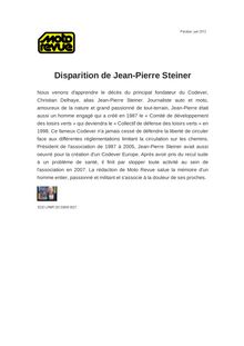 Disparition de Jean-Pierre Steiner