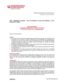 Communiqué de Standard & Poors annoncant la dégradation de la note française