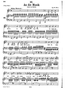 Partition complète, transposition pour low voix (B♭ major), An die Musik, D.547 par Franz Schubert