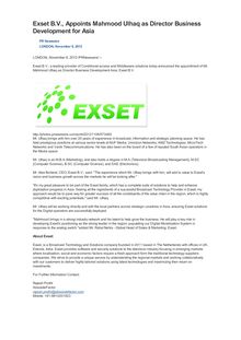 Exset B.V., Appoints Mahmood Ulhaq as Director Business Development for Asia