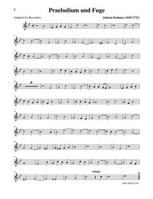 Partition ténor enregistrement , Prelude et Fugue, B♭ major, Kuhnau, Johann