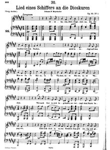 Partition complète, transposition pour low voix, Lied eines Schiffers an die Dioskuren, D.360 (Op.65 No.1)